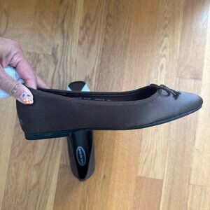 Brown Suede Square Toe Ballet Flats with Bow Detailing 8.5
